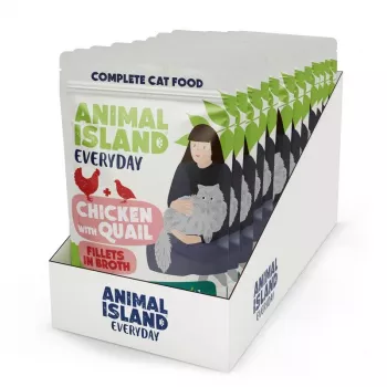 ANIMAL ISLAND Huhn mit Wachtelfilets in Brühe - Nassfutter für Katzen - 12x85g