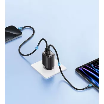 USB- und USB-C 30W GaN-Schnellladegerät usams CC229 Weiß — LED-Anzeige, kompaktes Design