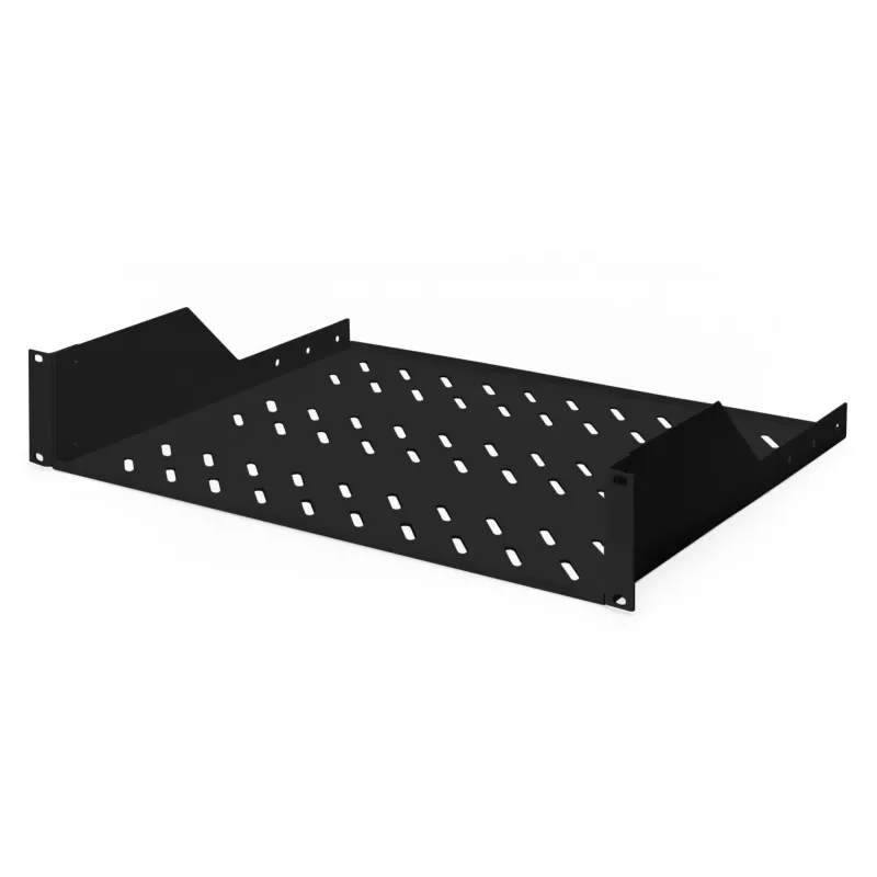 Digitus | 2U Einlegeboden für Racks | DN-19 TRAY-2-SW | Schwarz | Perfekt zur Aufbewahrung von Komponenten, die nicht für 483 mm (19 inch) geeignet sind. Schlankes Design, das Platz von 2 Höheneinheiten einnimmt. Einfach und schnell zu montieren oder zu demon