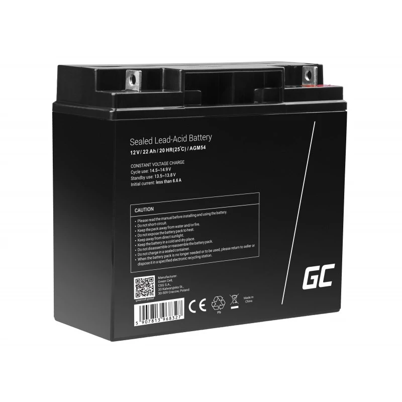 Fahrzeugbatterie Grün Cell AGM54 12V 22Ah AGM wartungsfrei, 167×77×181 mm, 5,6 kg