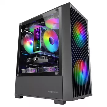PC-Gehäuse TACENS Mars Gaming MC-VORTEX Mini Tower Mini-ITX/Micro-ATX Tempered Glass Schwarz, 3x120mm, 27,3 cm GPU, 162 mm CPU-Kühler