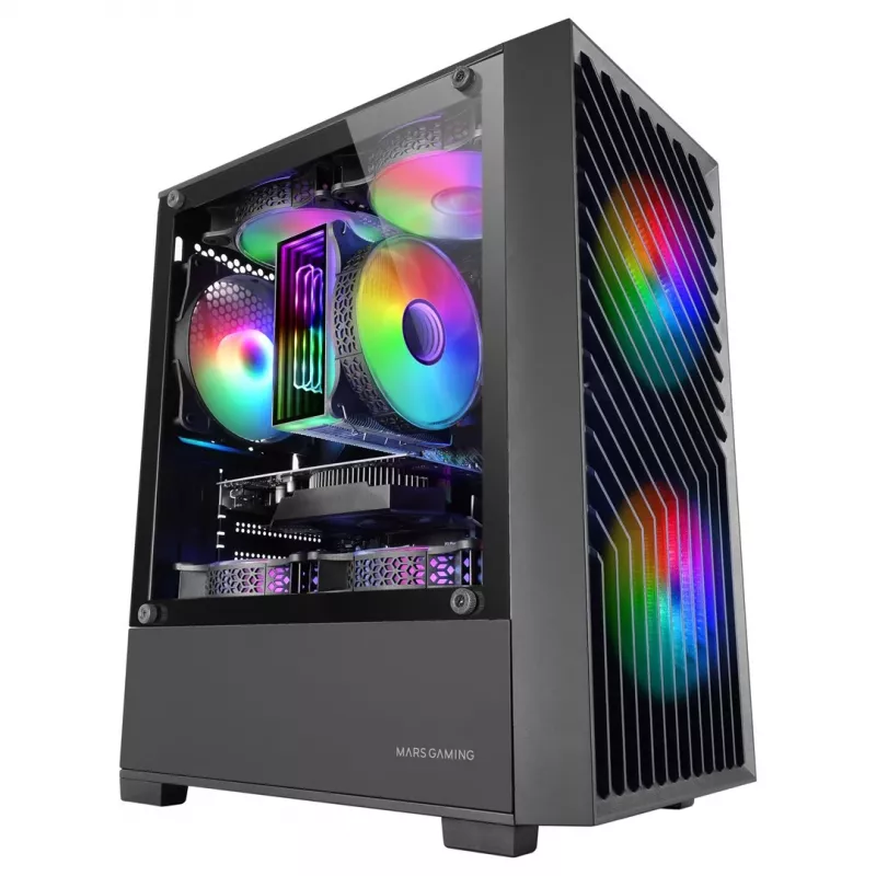 PC-Gehäuse TACENS Mars Gaming MC-VORTEX Mini Tower Mini-ITX/Micro-ATX Tempered Glass Schwarz, 3x120mm, 27,3 cm GPU, 162 mm CPU-Kühler