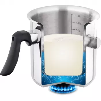 Milchkännchen LAMART LT1068, doppelwandiger Edelstahl, Sandwichboden, 1,5 L, Pfeifton, Volumenskala