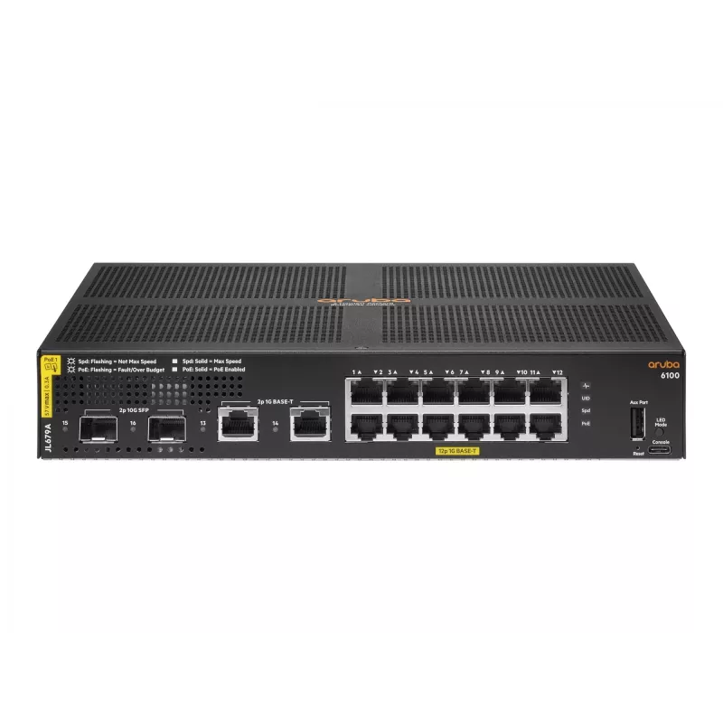HPE Aruba Networking 6100 12G Class4 PoE 2G/2SFP+ 139W Managed L3 Gigabit Ethernet (10/100/1000) Power over Ethernet (PoE) 1U Schwarz