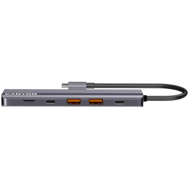 USB-Typ-C-Hub CANYON DS-17 — HDMI, USB 3.2 Gen 1 A, USB-C, MicroSD, 10000 Mbit/s, grau