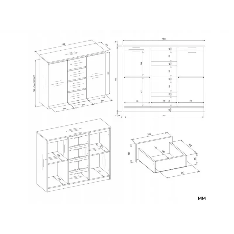 Kommode mit 2 Türen und 4 Schubladen, Artisan-Eiche/Kaschmirfarbe