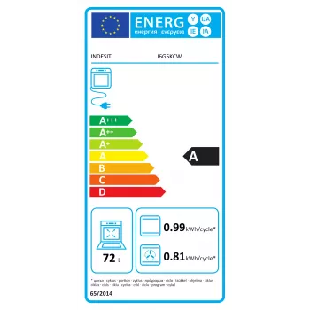 INDESIT Herd | I6G5KCW | Kochfeldtyp Gas | Ofentyp Elektrisch | Weiß | Breite 60 cm | Grillfunktion | Tiefe 60 cm | 72 L