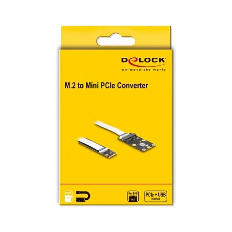 DeLOCK Konverter M.2 Key B+M Stecker auf Mini PCIe Slot flexibles Kabel