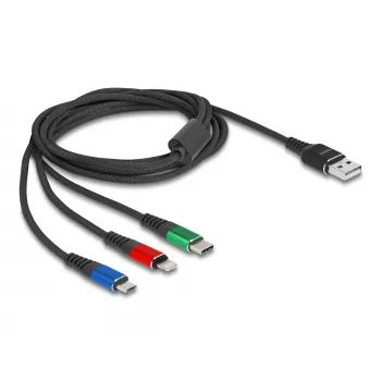 DeLOCK 90156 USB-Ladekabel 3-in-1, Type-A auf Lightning / Micro USB / USB Type-C, 2 m, Mehrfarbig