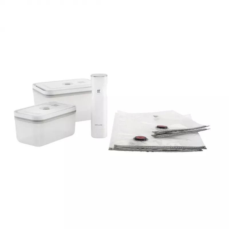 Vakuumierbox ZWILLING 36807-007-0, rechteckiger Kunststoff-Lebensmittelbehälter, 1,1 l & 2,3 l, luftdicht verschließbarer Deckel, abnehmbar, durchscheinend weiß