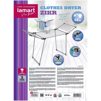 Wäscheständer LAMART LT8104 Größe 15 M — rotierender Wäscheständer für Innen- und Außenbereich, 15 m Leinenlänge