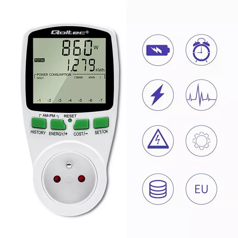 Leistungsmesser QOLTEC PM0627 3680W mit Historie — QOLTEC PM0627 3680W