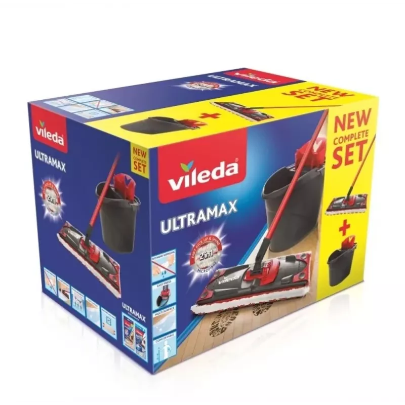 Vileda Ultramax Komplett-Set Wischmopp & Eimer, Grau