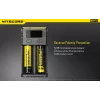 Batterieladegerät Nitecore NEW i2 — 2-Schacht-Ladegerät für LiFePO4, Li-Ion, NiMH; Eingang 100–240V; Ausgang 9–12V; unterstützt AAAA/C/D/AAA/AA; schwarz