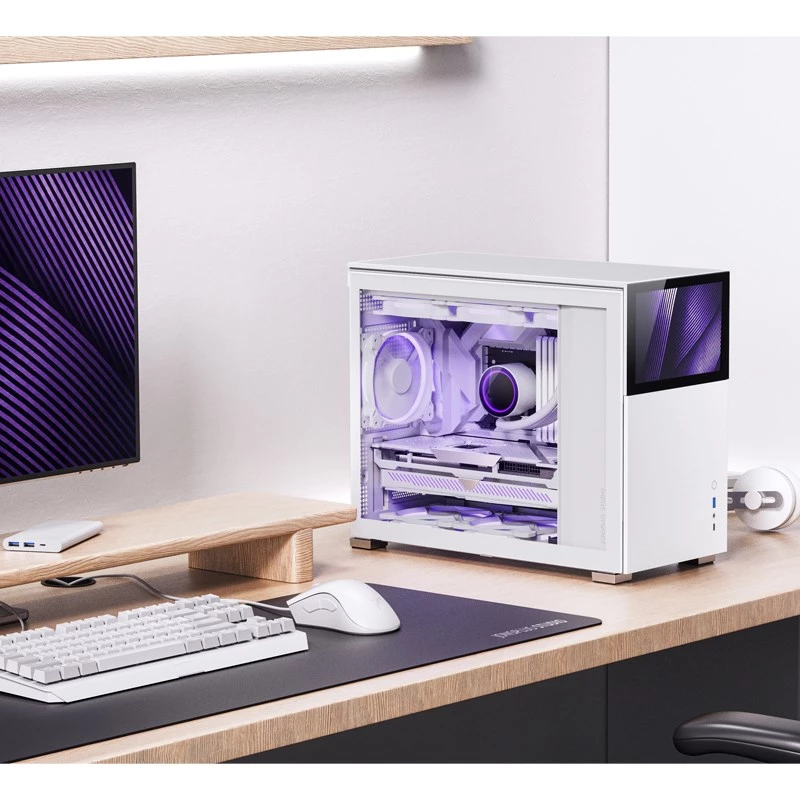PC-Gehäuse Jonsbo D31 STD Weiß — Midi Tower, Stahl, gehärtetes Glas, Micro-ATX/ITX/DTX, 2×2,5 Zoll + 1×3,5 Zoll, GPU bis zu 400 mm, CPU-Kühler 168 mm