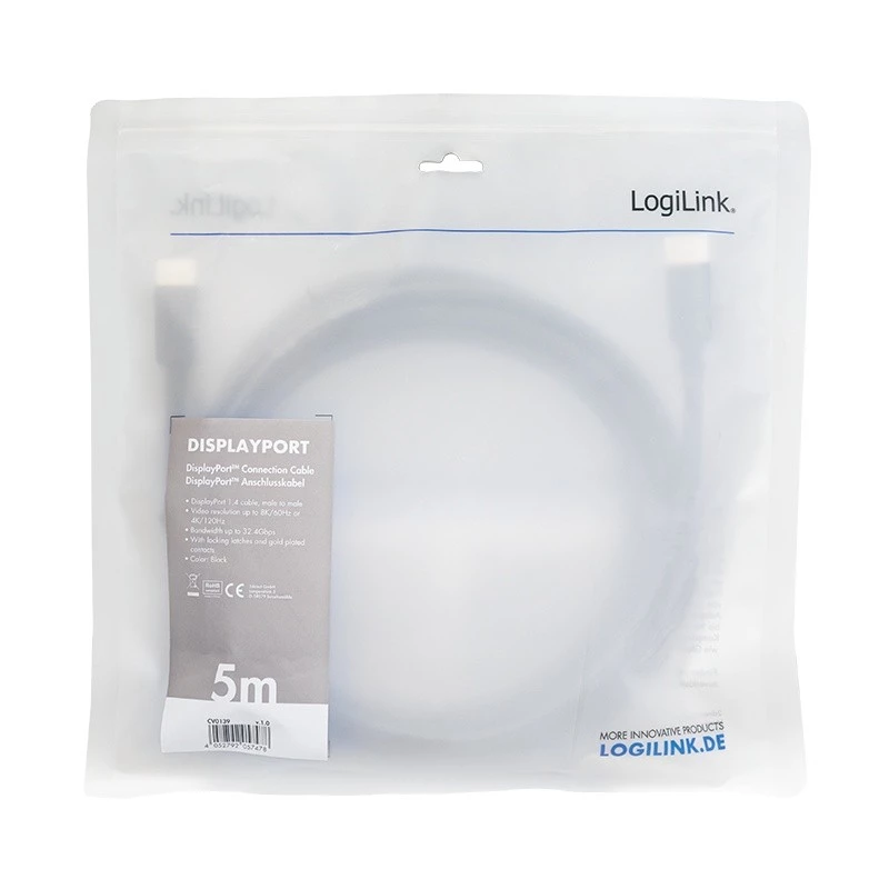 DisplayPort-Kabel LogiLink CV0139 5 m Schwarz