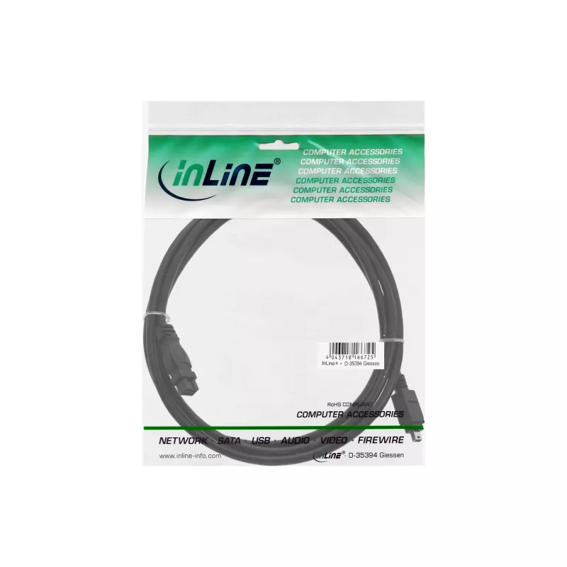 FireWire 400 auf 800 Kabel InLine 34901 1m Stecker/Stecker Schwarz