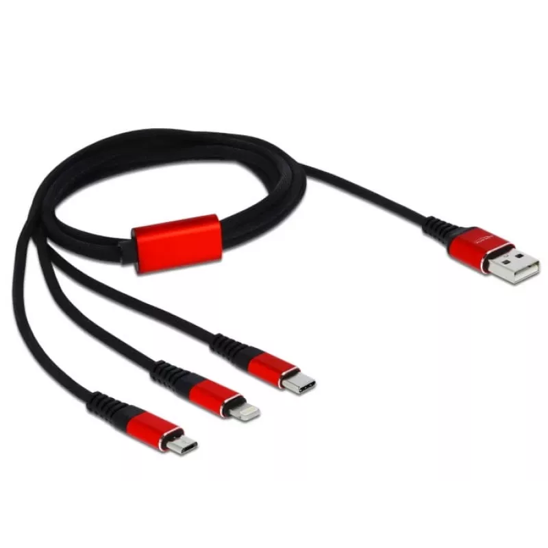 DeLOCK - Kabel nur zum Laden - Lightning / USB - USB (M) auf Micro-USB Typ B, Lightning, USB-C (M) - 1,0 m - Geschirmt - Schwarz (85892)
