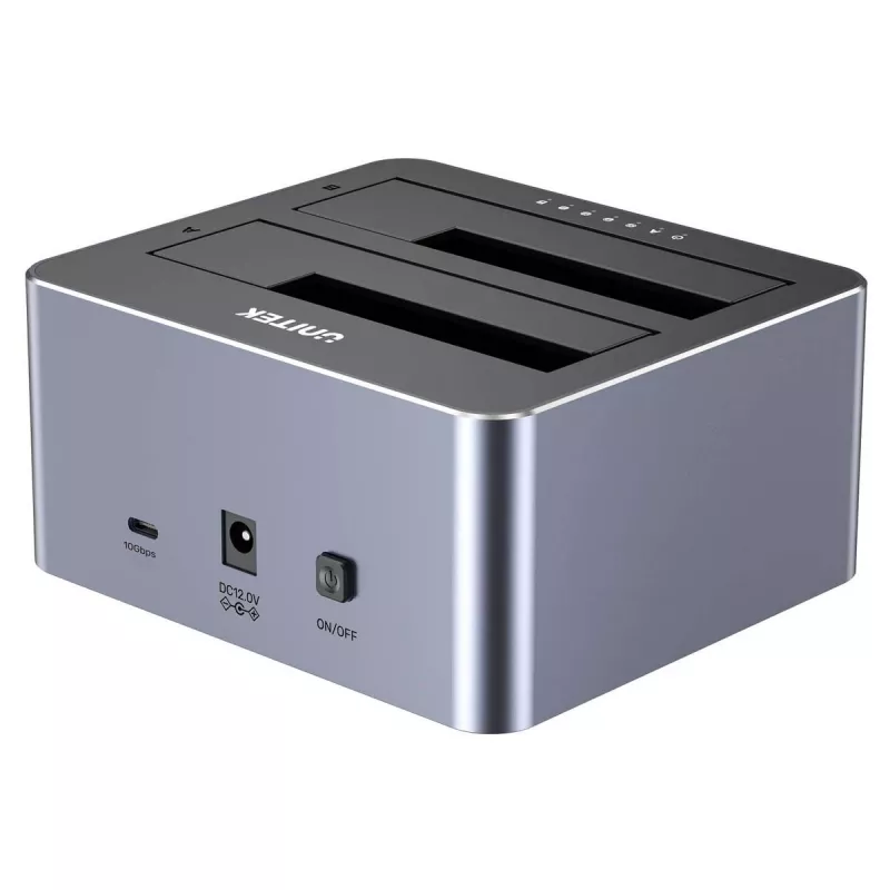 Dockingstation Unitek 51642 für 2,5-Zoll-/3,5-Zoll-SATA-Laufwerke, USB-C 10 Gbit/s, 2 Einschübe, Aluminium
