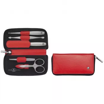 Maniküre-Set ZWILLING Twinox Reise 5-teilig mit roter Ledertasche