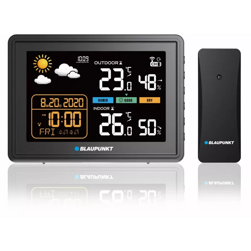 Wetterstation BLAUPUNKT WS30BK mit kabellosem Außensensor, Farb-LCD, Uhr, Alarm, Barometer, °C, 1 Sensor