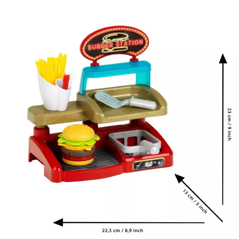 Play Burger Shop Set KLEIN 7336 — kompaktes, leicht zu reinigendes Rollenspiel-Spielzeug für Kinder