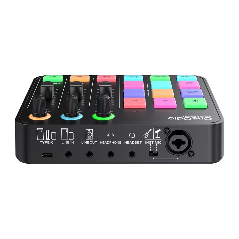 Audio-Mixer und USB-Soundkarte OneOdio Solocaster – kompaktes Desktop-Interface für Streaming und Aufnahme