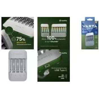 Batterieladegerät Varta Eco Charger Pro — USB, NiMH, lädt 4 AA/AAA, 1 h, grau