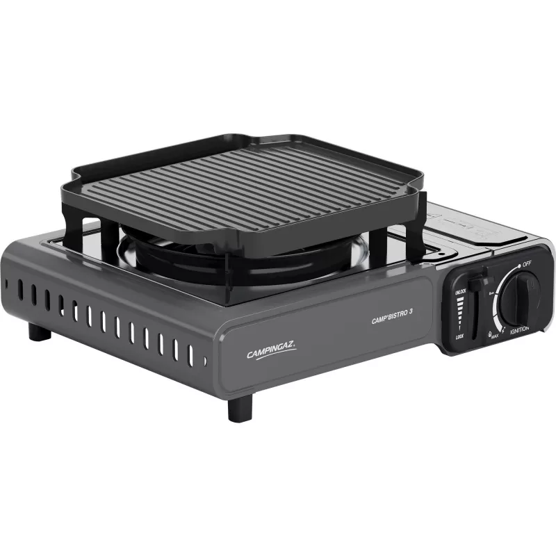 Tragbarer Campingaz CampBistro 3 Campingkocher mit Aluminium-Druckguss-Grillplatte