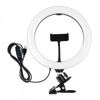LED-Ringleuchte 26 cm mit Handyhalter und Klemme, USB