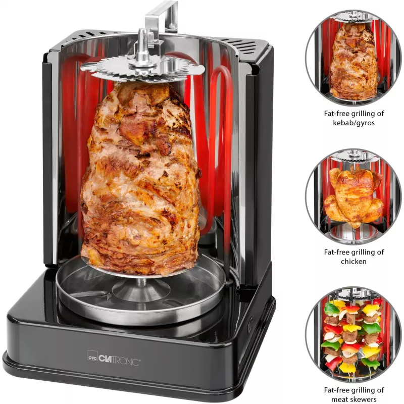 Vertikaler Elektro-Multigrill CLATRONIC DVG 3686 — 1400 W, schwarz, Drehspieß und 6 Spieße
