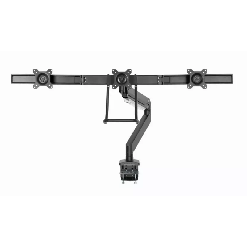 Desk monitor mount GEMBIRD MA-DA3-03, 3-arm, gas spring, VESA 75–100x100, supports 3 displays up to 27 inch, max 18 kg, Schwarz