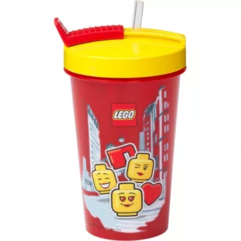 Becher mit Strohhalm Room Copenhagen LEGO Iconic Girl Bright Red 500 ml (rot/gelb)