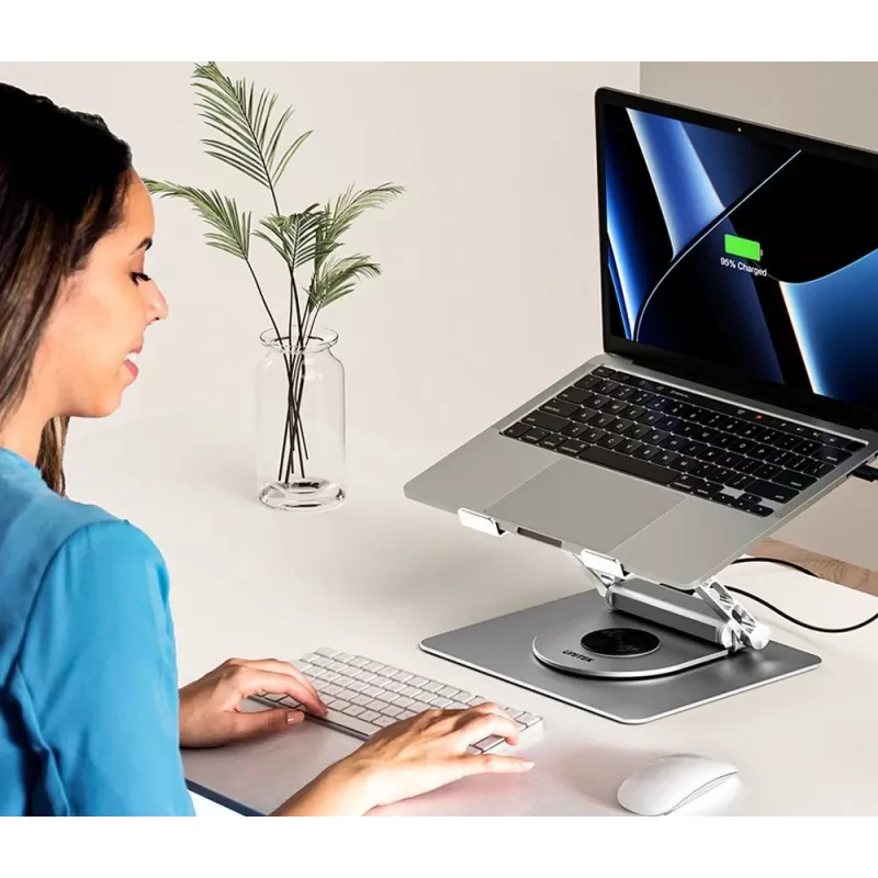 Laptopständer Unitek D1109B01 — verstellbarer Aluminiumständer mit abnehmbarem USB‑C HDMI 4K PD 100W, 2x USB‑A, RJ‑45, für bis zu 17 Zoll