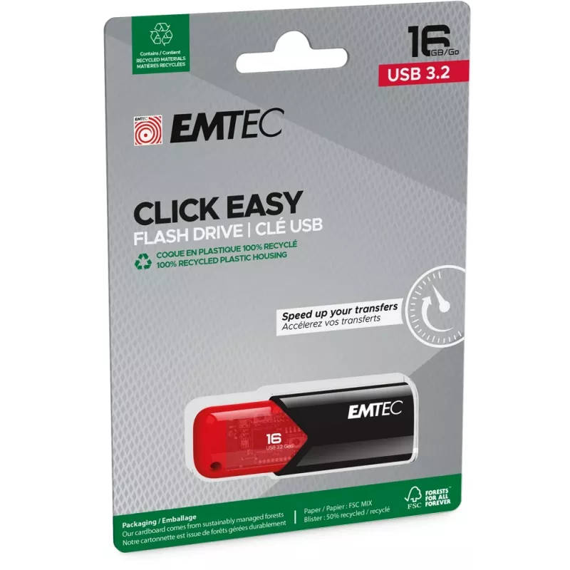 USB-Flash-Laufwerk Emtec 16 GB USB Typ-A 3.2 Gen 2 Schwarz Rot
