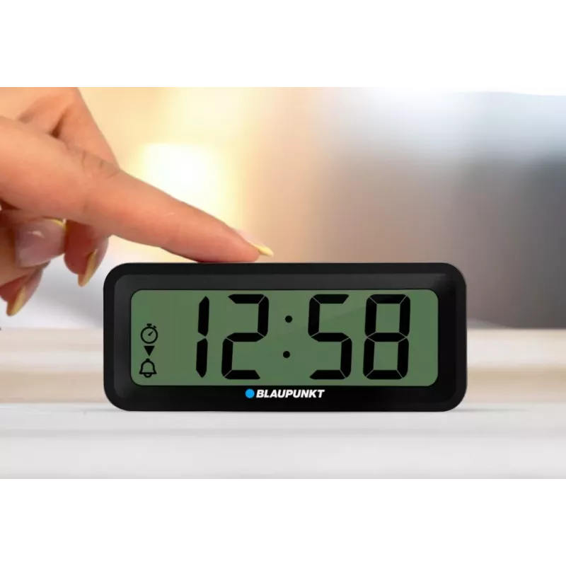 BLAUPUNKT elektronisches Zubehör CL04BK — schwarze kompakte Uhr mit Thermometer, Feuchtigkeitsanzeige, Kalender, Alarm, Schlummerfunktion, AAA-Batterie