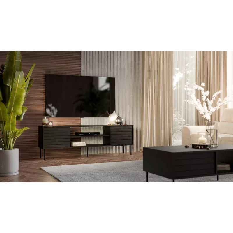 TV-Schrank cama meble CORTINA EF 180×40×60 cm, schwarz, Spanplatten-Oberplatte, schwarzer Rahmen