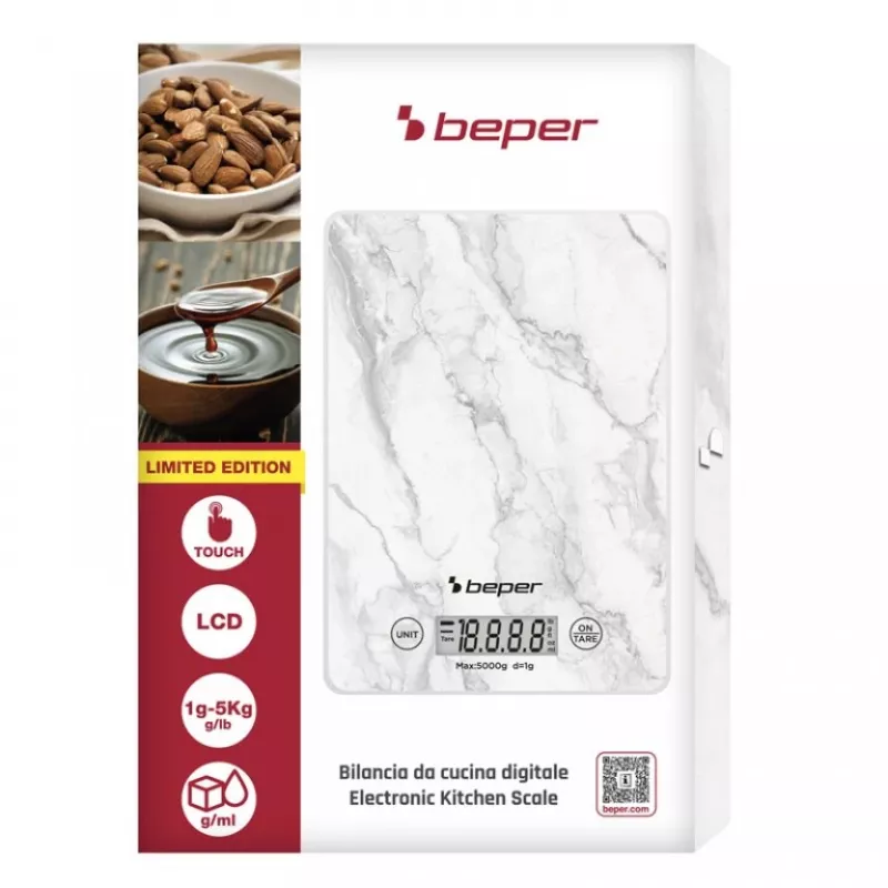 Küchenwaage Beper P102BIL004 - digital, 5 kg, 1 g, weißer Marmor