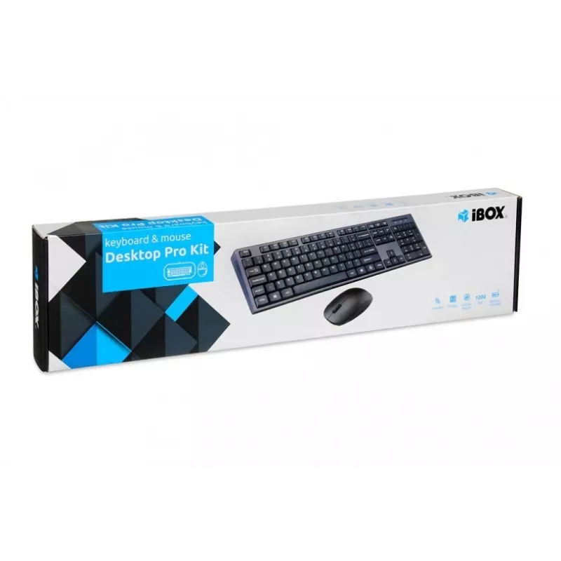 IBOX Desktop Kit Pro kabelloses Tastatur- und Maus-Set, QWERTY Full-Size 104 Tasten, 2,4 GHz, 1200 DPI, schwarz