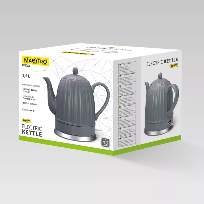 Wasserkocher Maestro MR-077, 1,5 L, 1500 W, Keramikgehäuse, grau