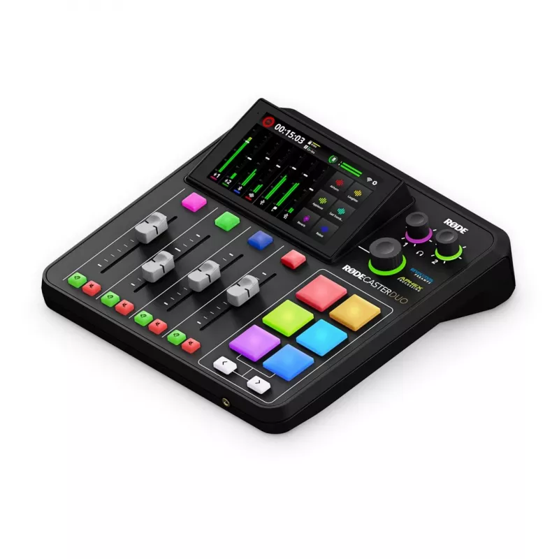 Studio-Controller RØDE Caster Duo Schwarz — 2 Combo XLR/TRS, 2 TRS Line-Ausgänge, 48 kHz, 24-Bit, Touchscreen, Wi‑Fi, Bluetooth