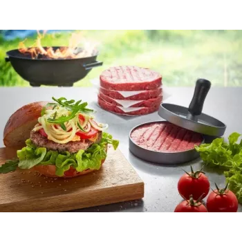 Hamburger-Presse GEFU 89419, Kunststoff, Ø 11,8 cm, Höhe 93 mm, grau/schwarz