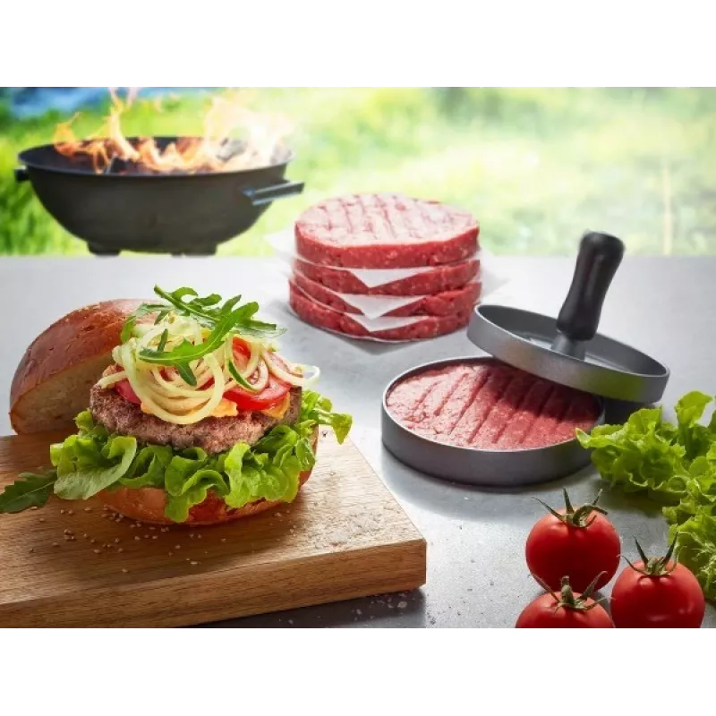 Hamburger-Presse GEFU 89419, Kunststoff, Ø 11,8 cm, Höhe 93 mm, grau/schwarz
