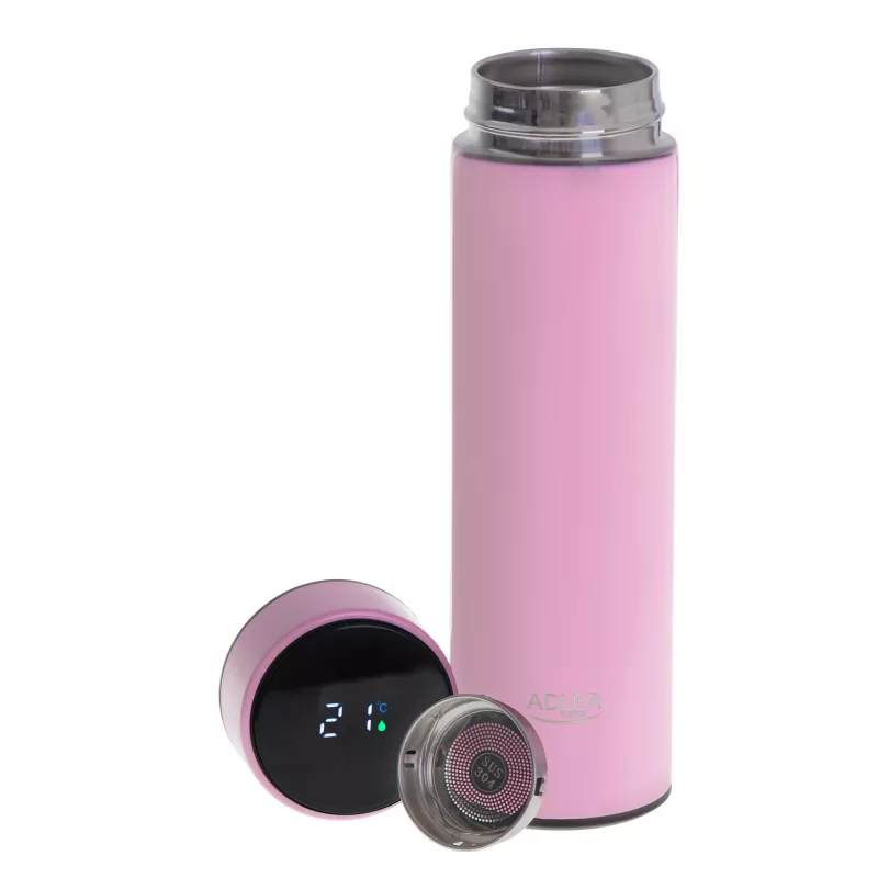 Thermosflasche Adler AD 4506P Edelstahl mit Silikonhülle, pink, vakuumisoliert