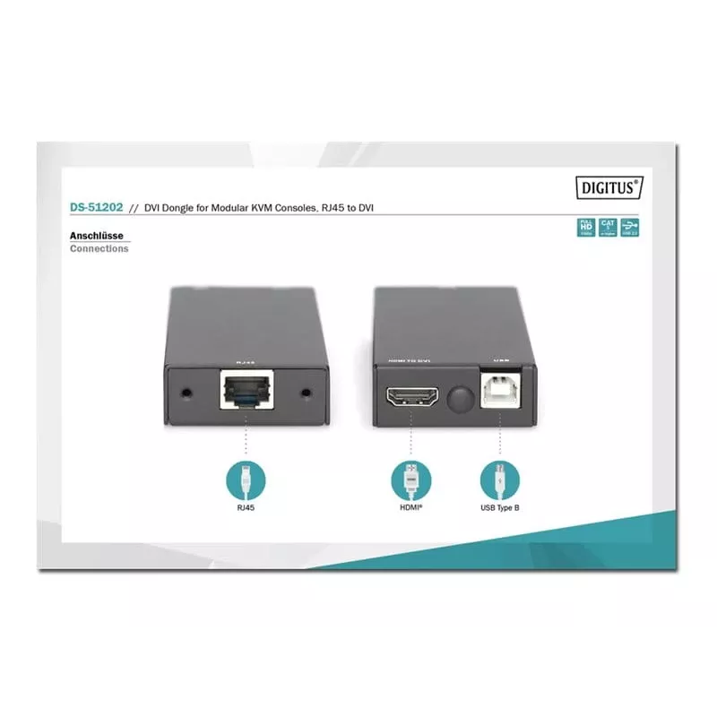 Digitus DVI-Dongle für modulare KVM-Konsolen RJ45 auf DVI Schwarz 1080p