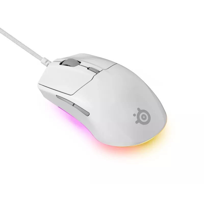 Gaming-Maus STEELSERIES Rival 3 Gen 2 — optisch, 8500 DPI, kabelgebunden USB Typ-A, rechtshändig, weiß, 77 g