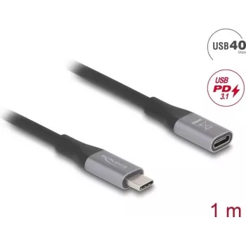 Delock - USB-Verlängerungskabel - 24 Pin USB-C (M) auf 24 Pin USB-C (W) - USB 2.0 / USB 3.2 / USB4 / Thunderbolt 3 5 A - 1,0 m - Schwarz, Grau (81201)