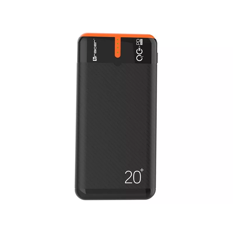 Tragbares Ladegerät TRACER EnerGen 20000 mAh, Power Delivery 20W, USB-C-Eingang, 2×USB-A-Ausgänge, Unterstützung für 3 Geräte, orange