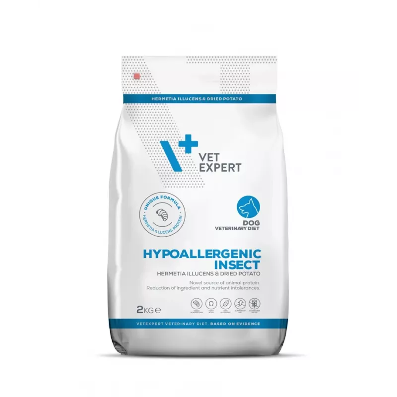 Trockenfutter für Hunde VETEXPERT Veterinary Diet Hypoallergenic Insect 2 kg — ausgewachsene Hunde, getreidefrei, Protein 21%, Fett 16%