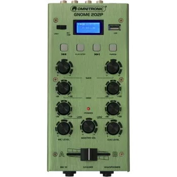 Mini-Mixer Omnitronic GNOME-202P — kompakter 2-Kanal-Audiomixer, grün